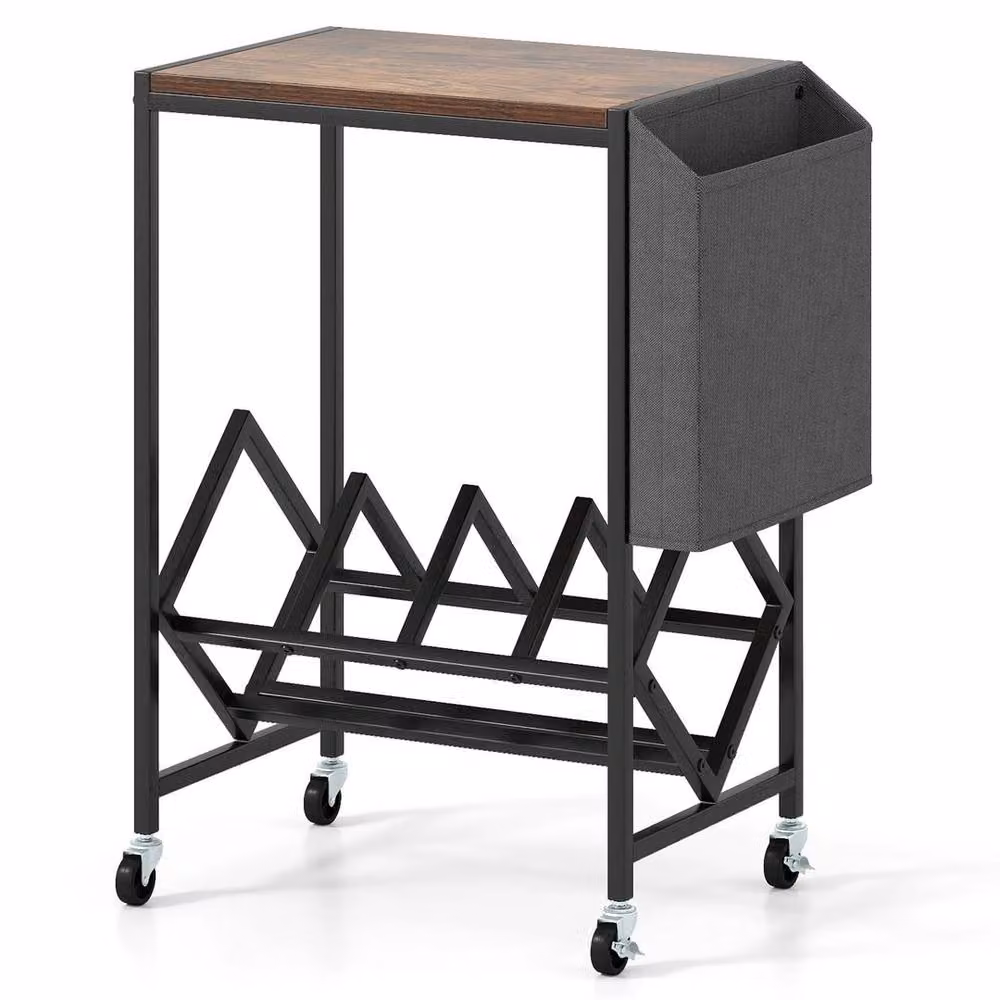 EONLION Brown Rolling Record Player Stand with Media Compartments, W: 100 cm x D: 64 cm x H: 100 cm – 5