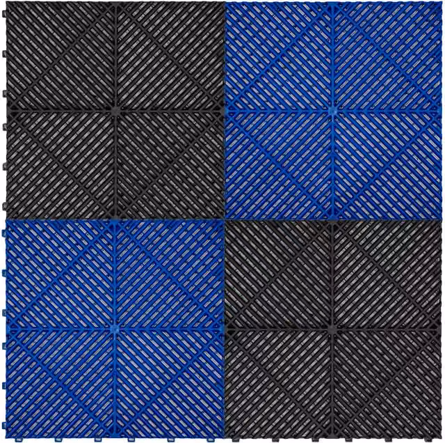 Monster Shop Vented Modular Interlocking Garage and Showroom Floor Tiles, Black and Blue Plastic