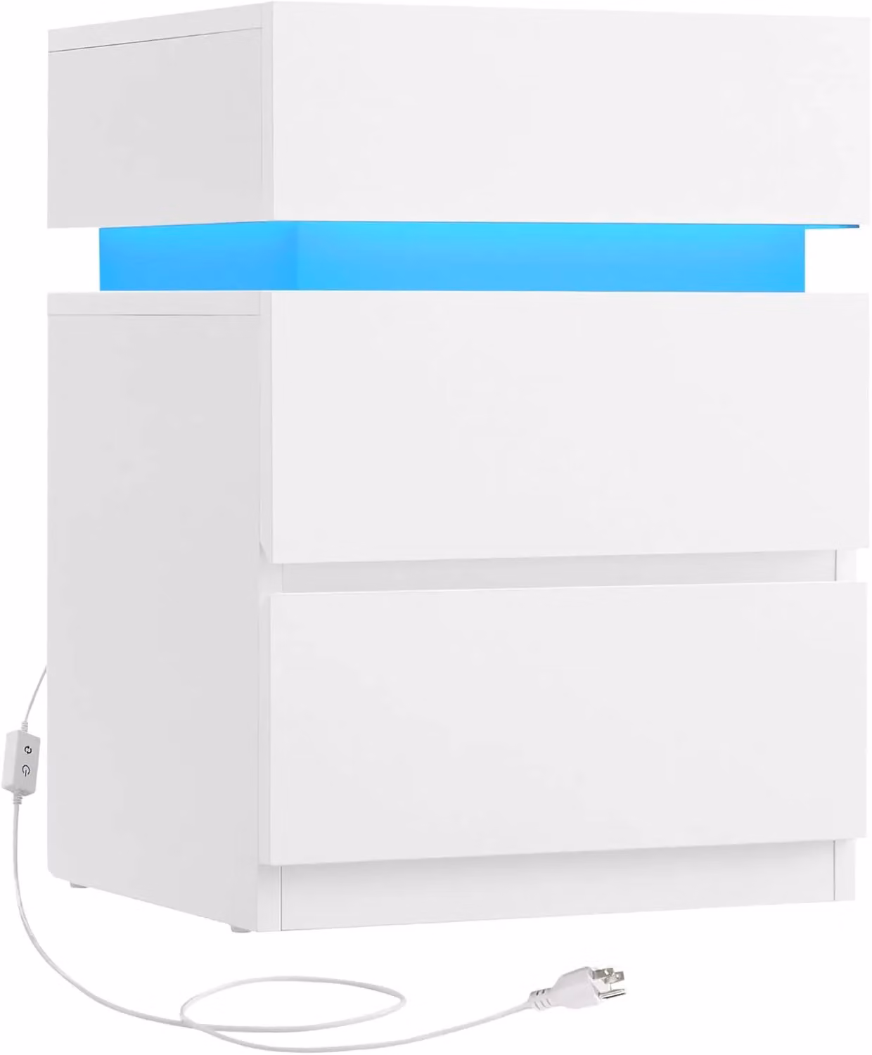 VASAGLE Modern White Bedside Table with 3 Drawers and Integrated LED Lighting – 4