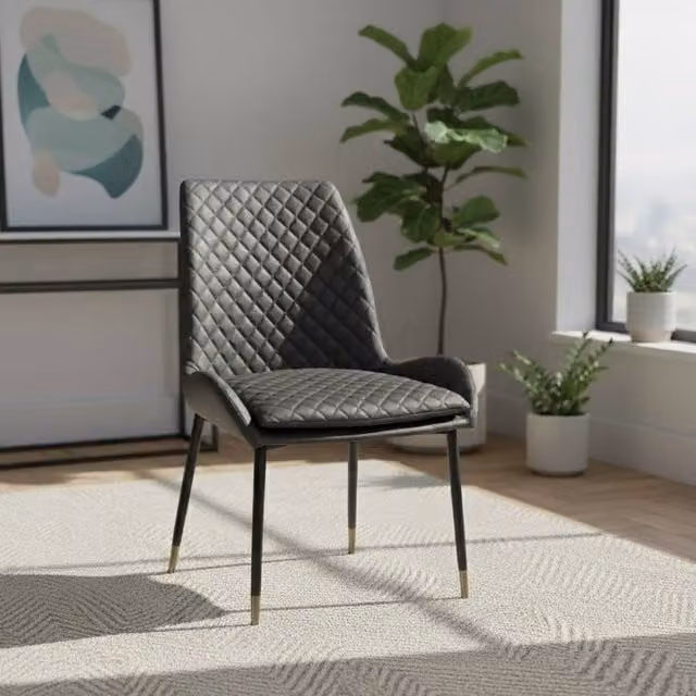 IH Design Set of 2 Modern Dining Chairs in Dark Grey Synthetic Leather with Gold Metal Legs – 1