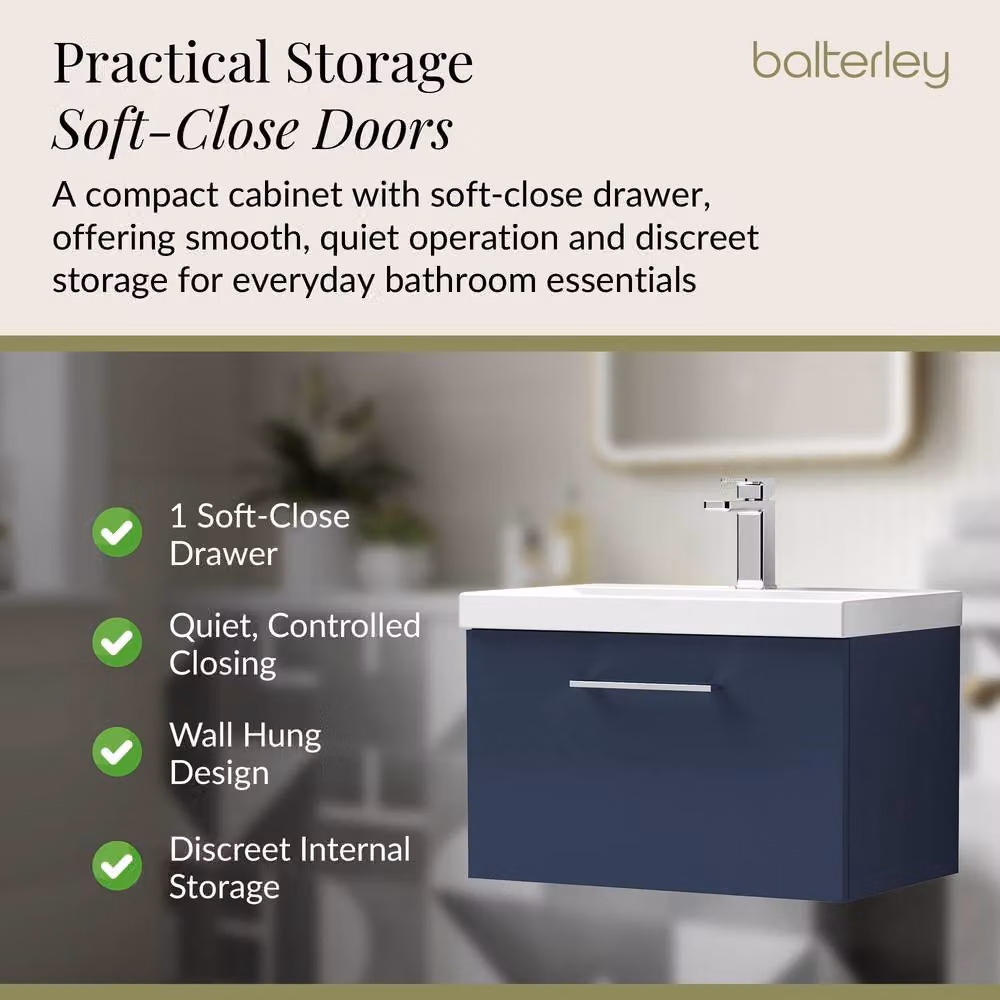 Balterley Contemporary Wall Hung Bathroom Vanity Unit with Soft-Close Drawer and Mid-Edge Ceramic Basin, Midnight Blue – 3