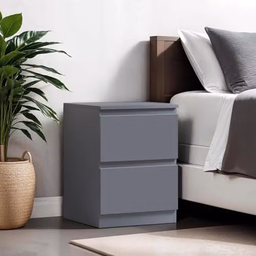 FWStyle Carlton 2 Drawer Bedside Table in Dark Grey, W: 55 cm, D: 44 cm, H: 40 cm – 2