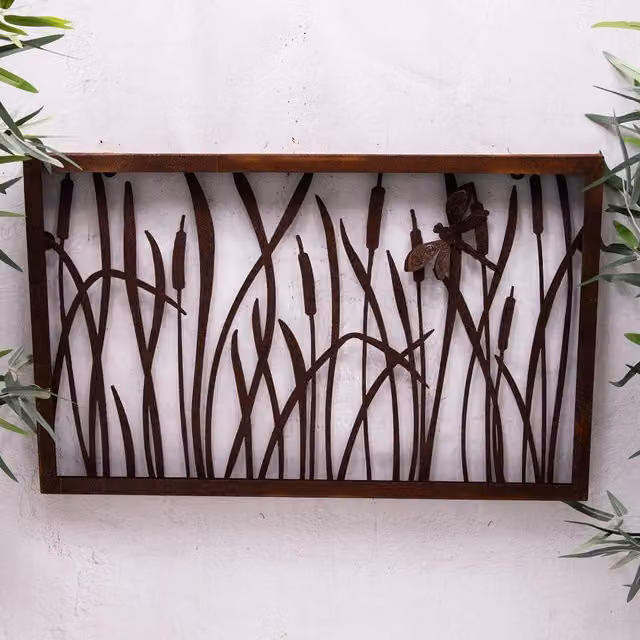 Annibells Rustic Dragonfly Metal Wall Art in Brown