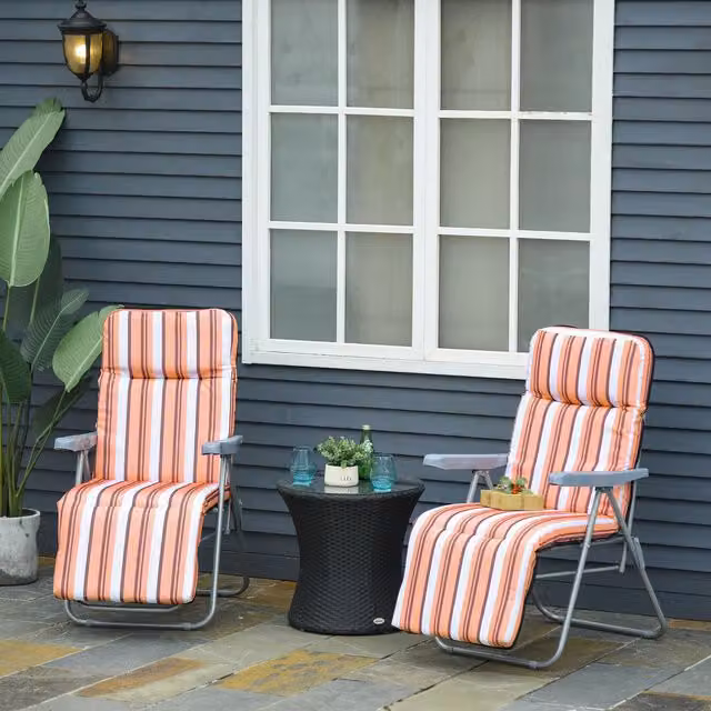 Outsunny Set of 2 Adjustable Sun Loungers with Weatherproof Cushions in Orange and Grey – 6