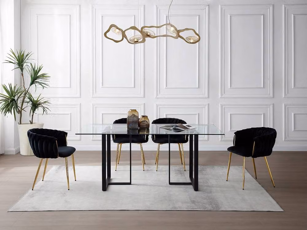 Vente-unique Modern Rectangular 6-Seat Dining Table with Transparent Glass Top and Black Metal Base, W/D/H: 180 x 90 x 75 cm – 3