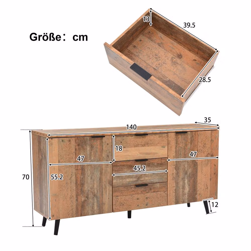 Matteo Vintage Brown Sideboard Storage Cabinet with Shelves and Drawers – 3