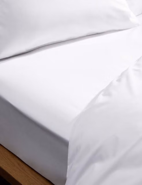 M&S Egyptian Cotton 230 Thread Count Percale Fitted Sheet, White, W/D/H: 200 x 200 cm