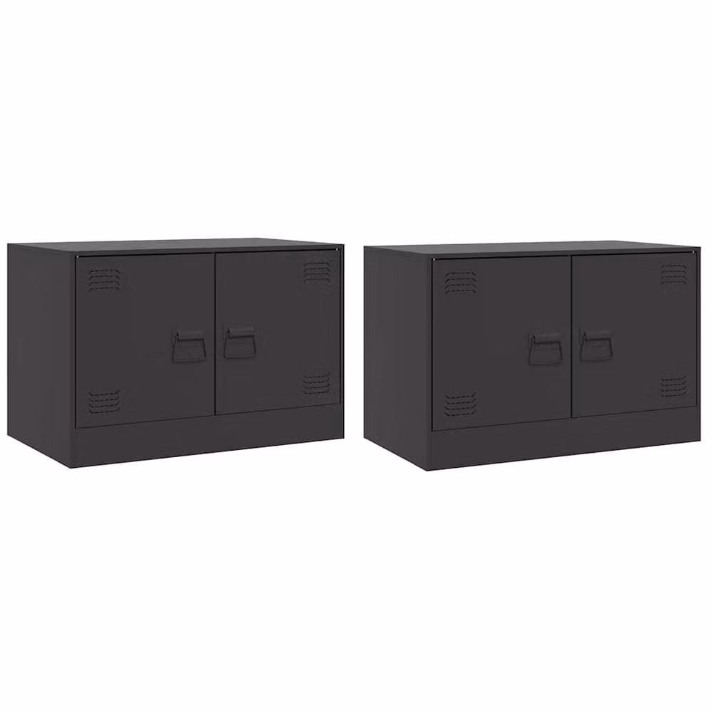 Berkfield Home Set of 2 Industrial Black Steel TV Cabinets, W/D/H: 67 x 39 x 44 cm – 3
