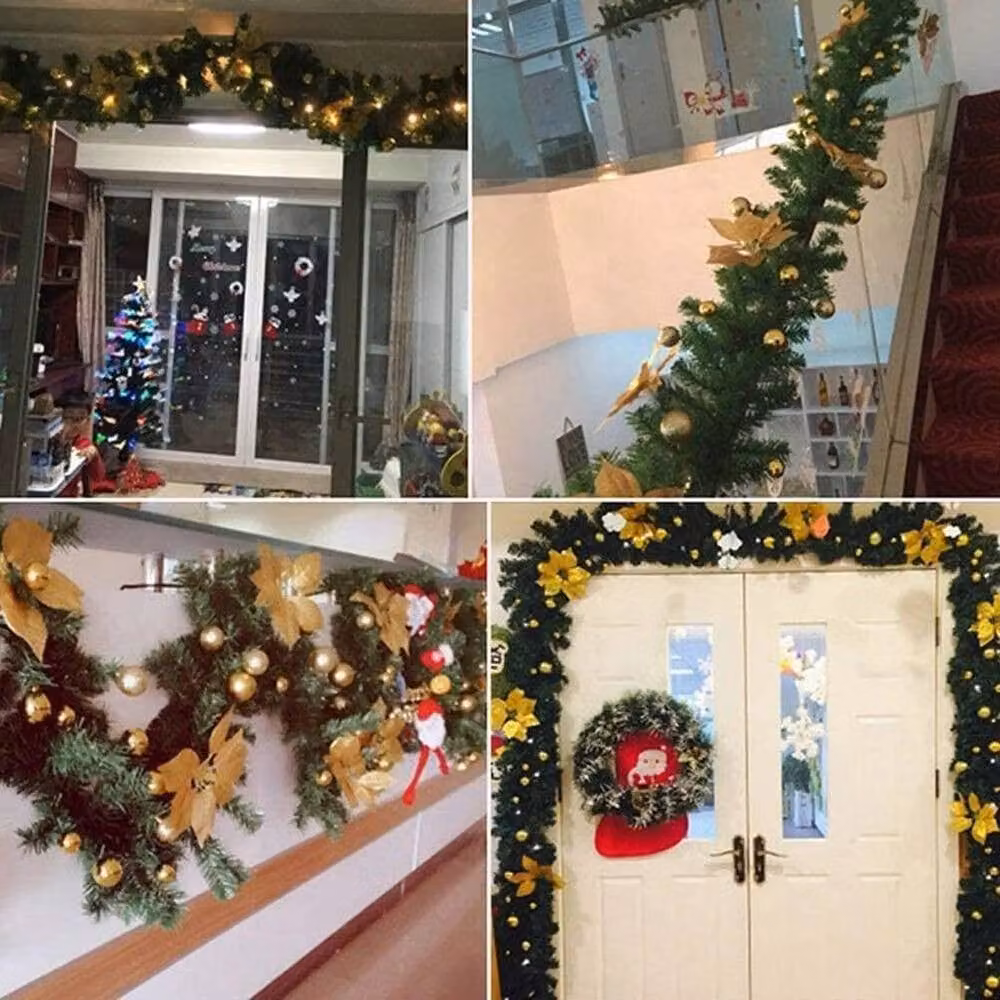 NESTLUNE Green Christmas Garland with Warm White Lights, W: 100 cm, D: 15 cm – 10
