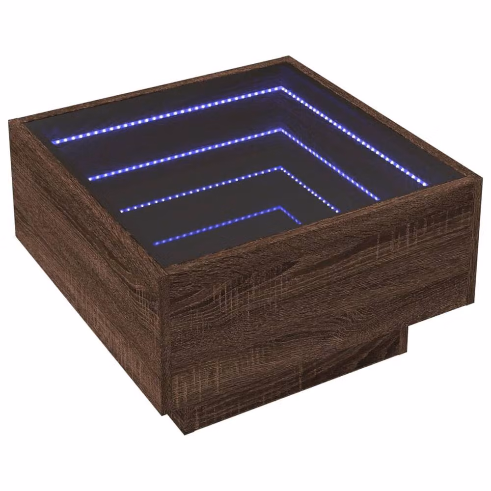 Berkfield Home Modern Square Coffee Table with LED in Brown Oak, W/D/H: 50 x 50 x 30 cm – 2
