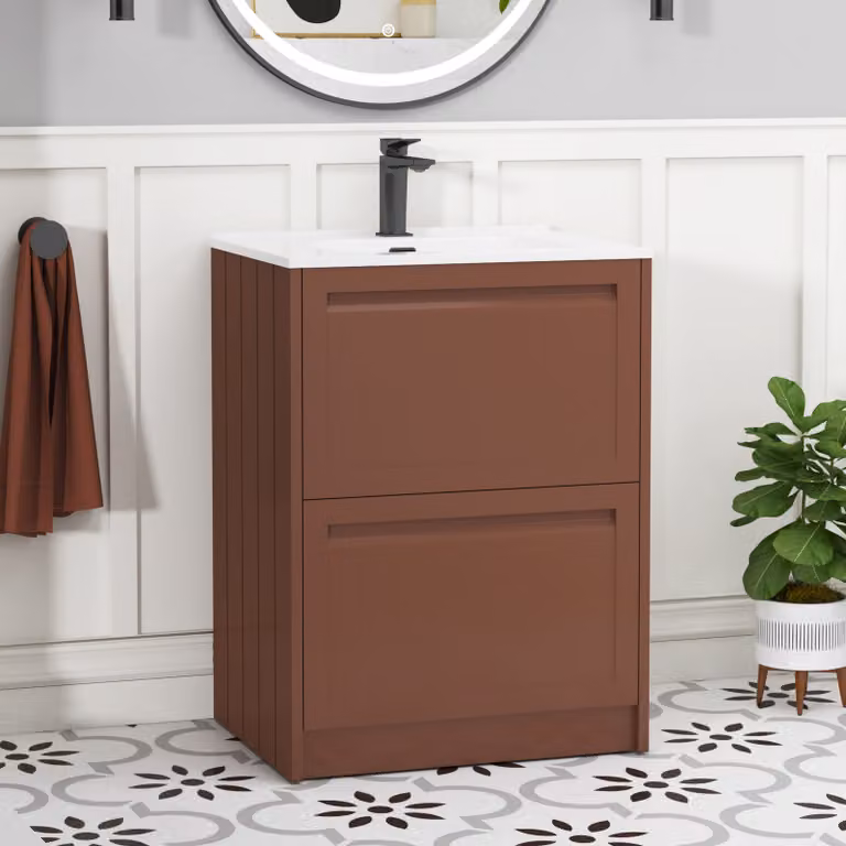 Royal Bathrooms Elmore Terracotta Clay Traditional 2 Drawer Floor Standing Vanity Unit with Ceramic Basin in Brown