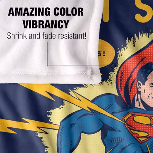 Warner Bros. Superman It Tickles Super Soft Fleece Throw Blanket for Children, Multicolour, W: 152.4 cm x L: 152.4 cm – 3