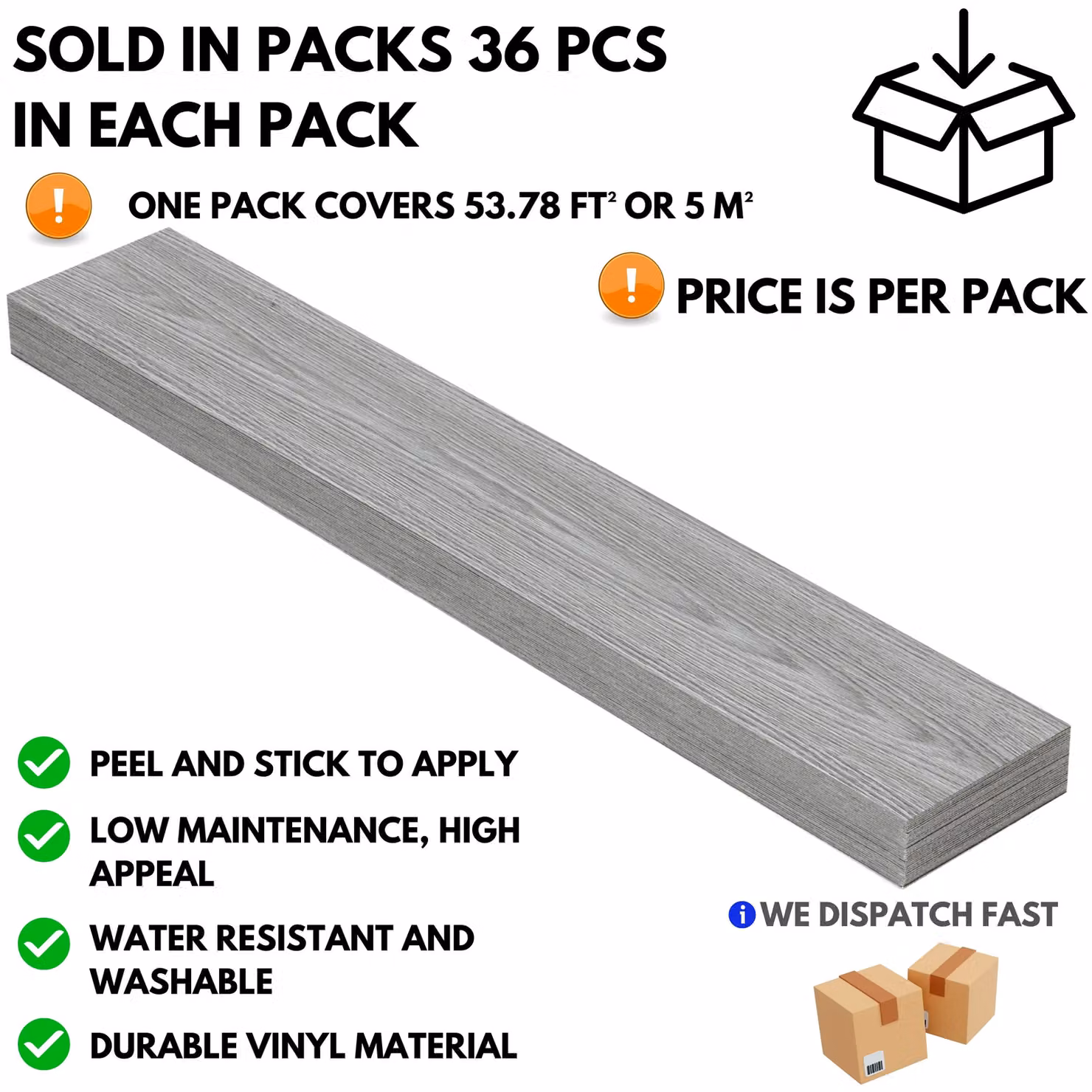 Novecrafto Self Adhesive Wood Look Vinyl Floor Planks, Mid Grey, Pack of 36, W: 91.4 cm, D: 15.2 cm – 2