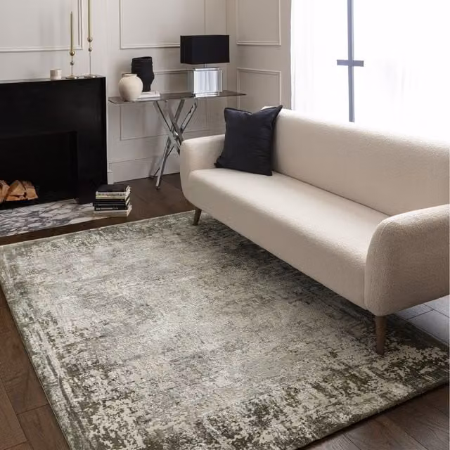 Furniturebox UK Iona Rectangular Textured Border Rug in Green, W/D/H: 170 x 120 x 1 cm