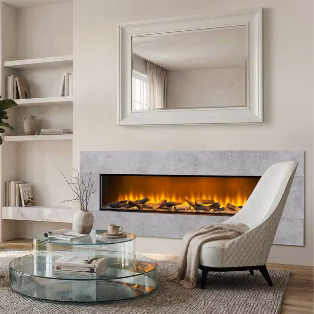 Acantha Pinnacle Fully Inset Electric Media Wall Fire in Concrete Effect, Grey