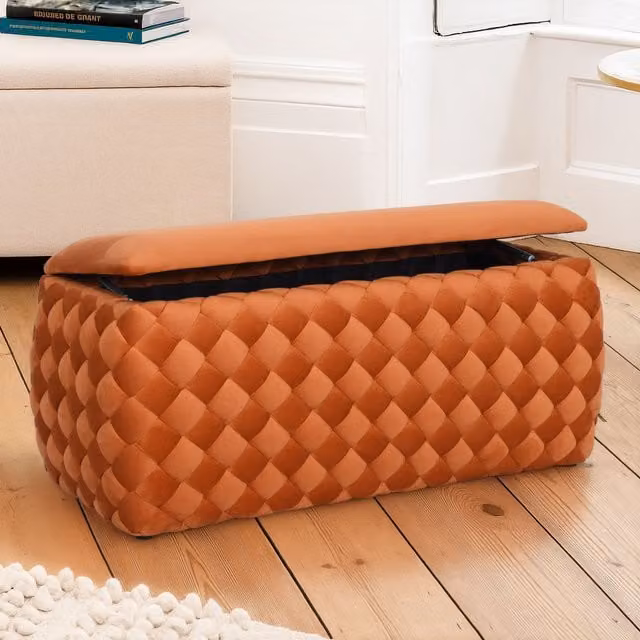 Artemis Home Plumeo Large Velvet Storage Ottoman in Orange