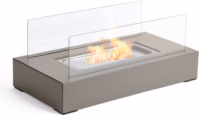 VonHaus Rectangular Tabletop Bioethanol Fire Pit in Grey with Glass Detail