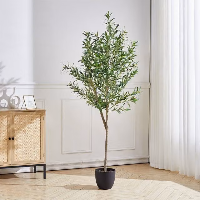Livingandhome Green Artificial Mediterranean Tabletop Olive Tree in Plastic Pot