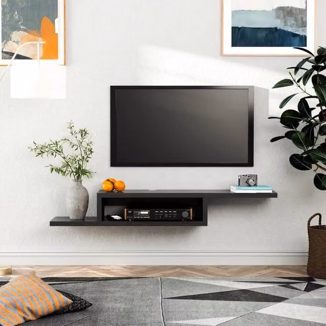 EONLION Modern Wall Mounted Floating TV Stand Component Shelf in Black W/D/H: 100 x 50 x 50 cm – 1