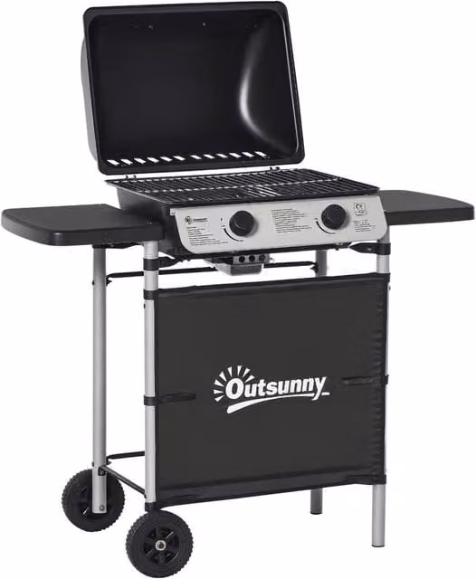Rolipo 2 Burner Gas BBQ Trolley with Wheels, 5.6kW, Black and Silver – 1