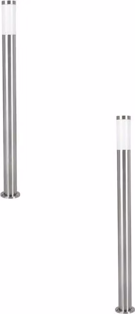 Loops 2 Pack IP44 Outdoor Stainless Steel Bollard Lights in Silver, 12W E27, Height: 110 cm
