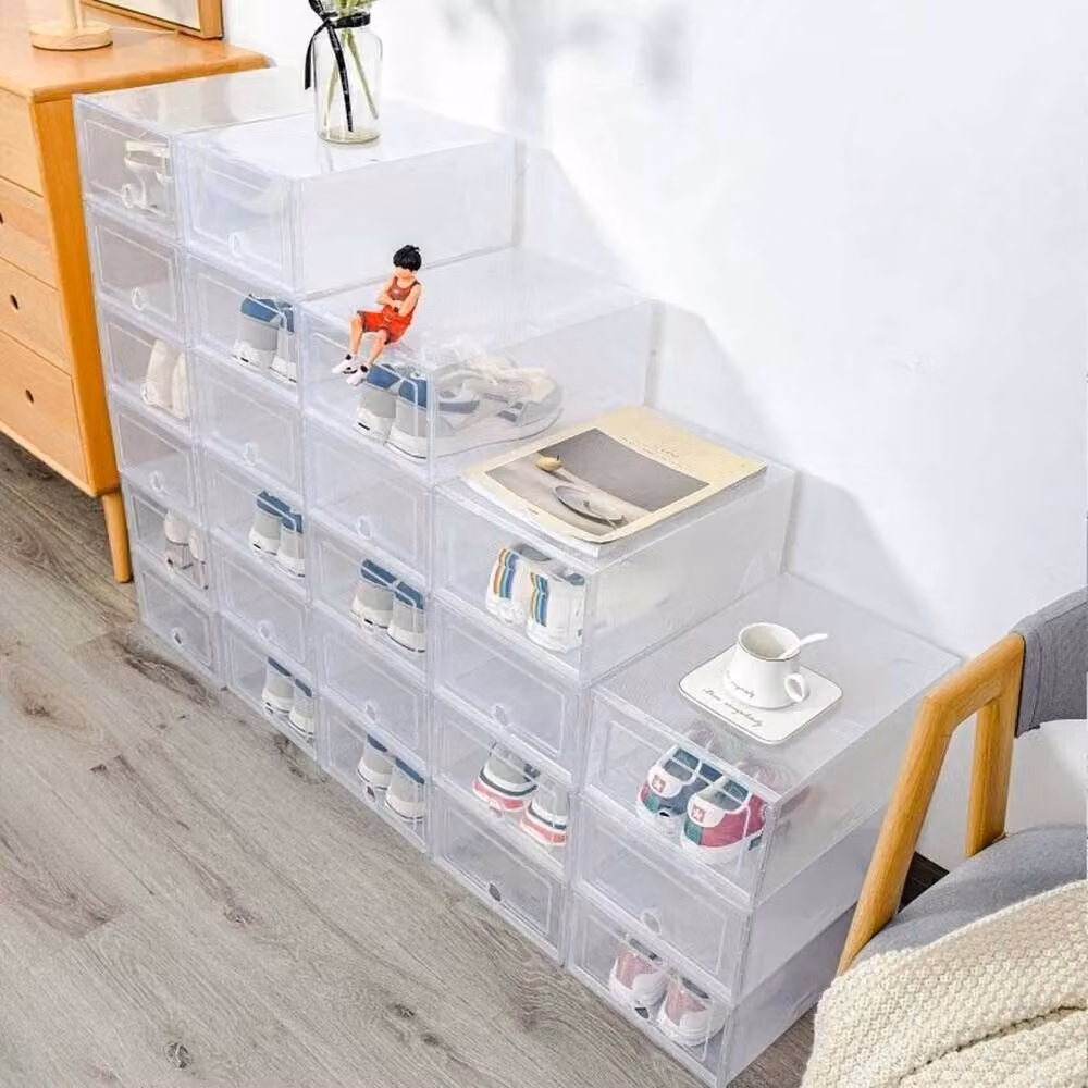 FLAVORA Set of 12 Stackable and Foldable Clear Plastic Shoe Storage Boxes – 2