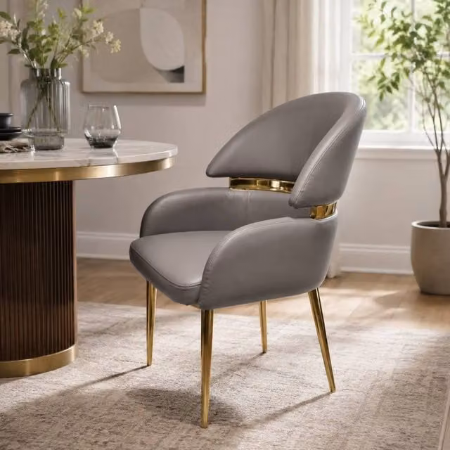 Stratus Interiors Madrid Gold Band PU Leather Dining Chair in Grey – 1