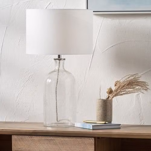 Ruma Clear Bubble Glass Table Lamp with White Fabric Shade
