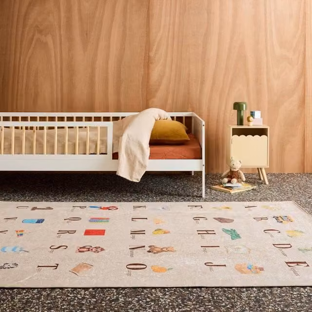 sweeek Children's Indoor Rug in Beige with French Alphabet Print, W: 160 cm, D: 230 cm