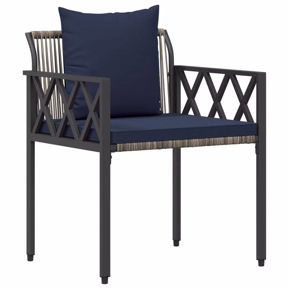 Berkfield Home 3 Piece Outdoor Furniture Set in Grey and Navy Blue with Acacia Wood and Poly Rattan – 3