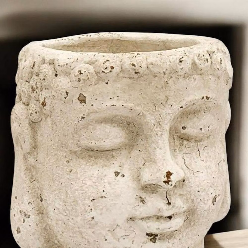 Minster Buddha Flower Pot in Beige Concrete, W: 16 cm, D: 16 cm, H: 17 cm – 2