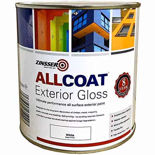 Zinsser Allcoat Exterior WB Water Based Gloss Paint in White, 5 l