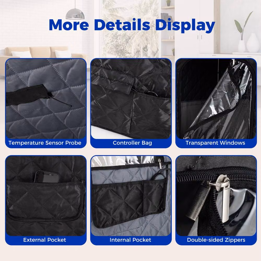 Costway Portable Full Body Far Infrared Sauna Tent with Heated Foot Pad, Black – 9