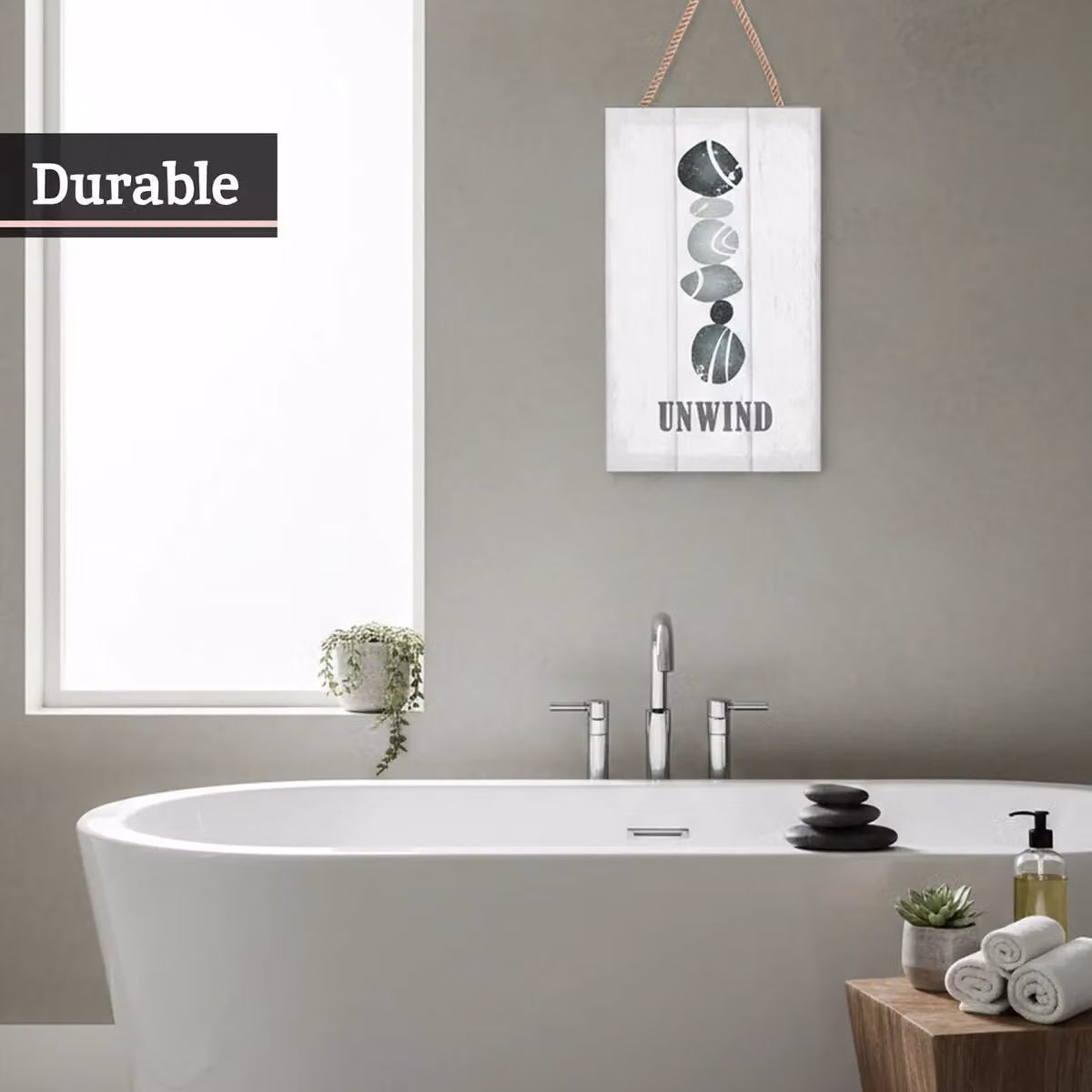 Orsina Spa Wooden Wall Plaque with Typography in a Rustic Grey, Multicolour and White Finish – 2