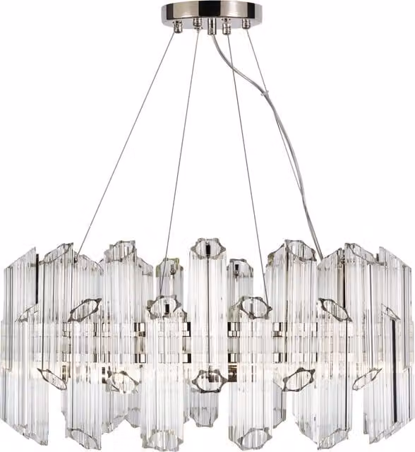 Litecraft Napoli 8 Light Suspended Ceiling Pendant Light in Silver and Transparent Glass