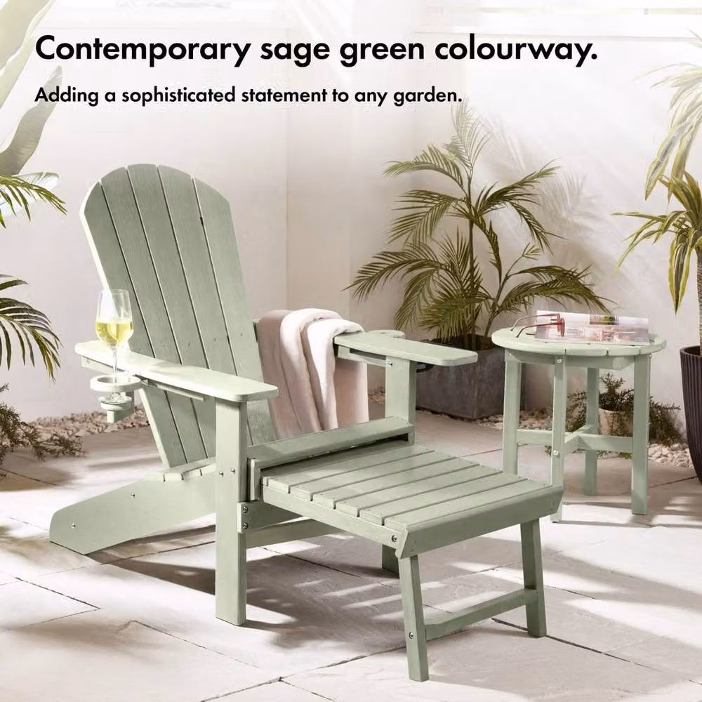 NESTLUNE Green HDPE Reclining Adirondack Garden Chair with Cup Holders – 3