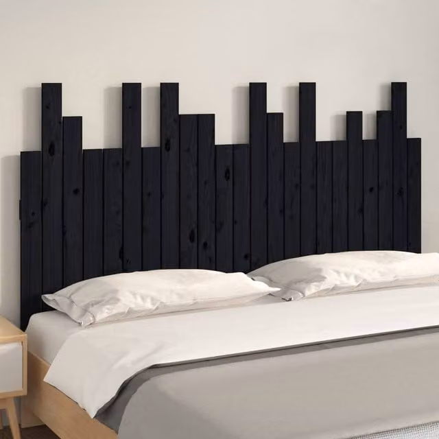 Berkfield Home Black Solid Wood Pine Wall Headboard, W: 146.5 cm, D: 3 cm, H: 80 cm – 1