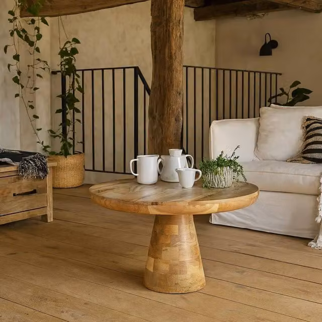 Wyld Haus London Mango Wood Mushroom Coffee Table in Brown, W/D/H: 80 x 80 x 45 cm – 1