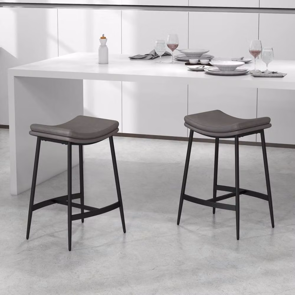 Wyld Haus Ralura Set of 2 Grey Microfibre and Metal Industrial Breakfast Bar Stools H: 68.5 cm, W: 38.5 cm, D: 48.5 cm – 3