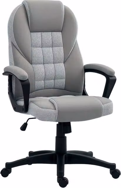 Rolipo Grey Faux Leather Swivel Task Chair with Armrests and Castors for Home Office – 1