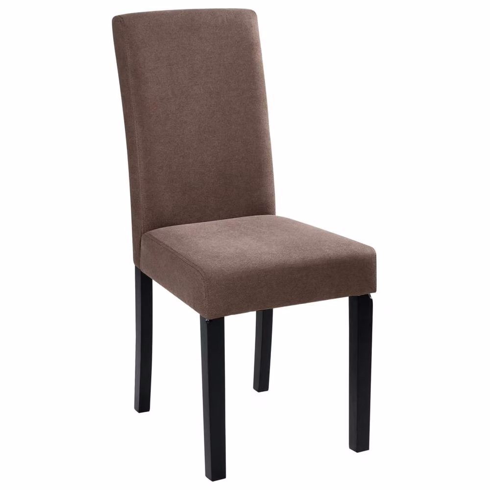 Wyld and Coco Set of 2 Brown Fabric Modern High Back Dining Chairs with Oiled Rubberwood Legs – 3