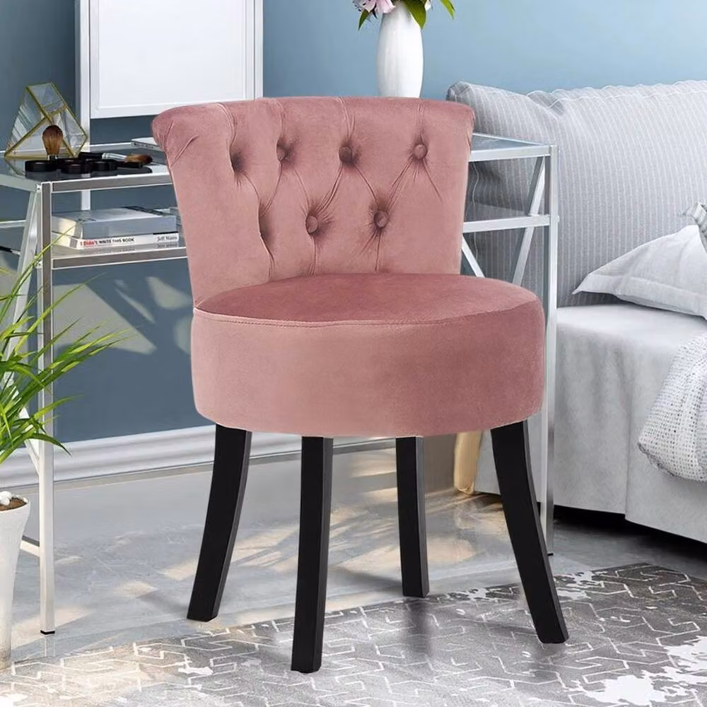 FORGEVIO Pink Velvet Fabric Dressing Table Chair – 4