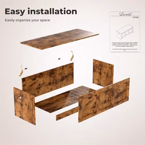 Levede Rustic Brown Wooden Storage Bench and Shoe Rack with Striped Synthetic Leather Seat, W/D/H: 100 x 40 x 41 cm – 6