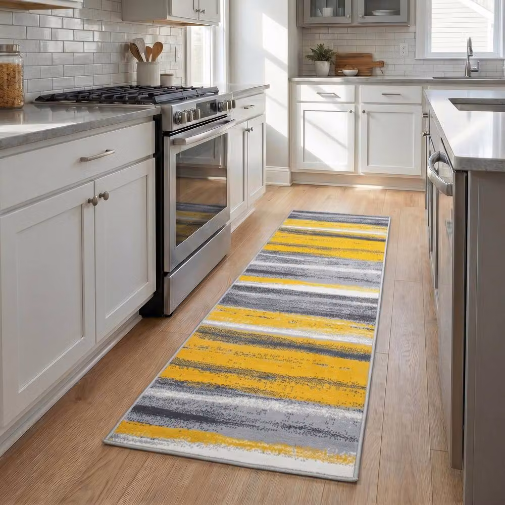 Bravich LTD Abstract Lines Hallway Runner Rug in Yellow, W: 60 cm, L: 600 cm – 2
