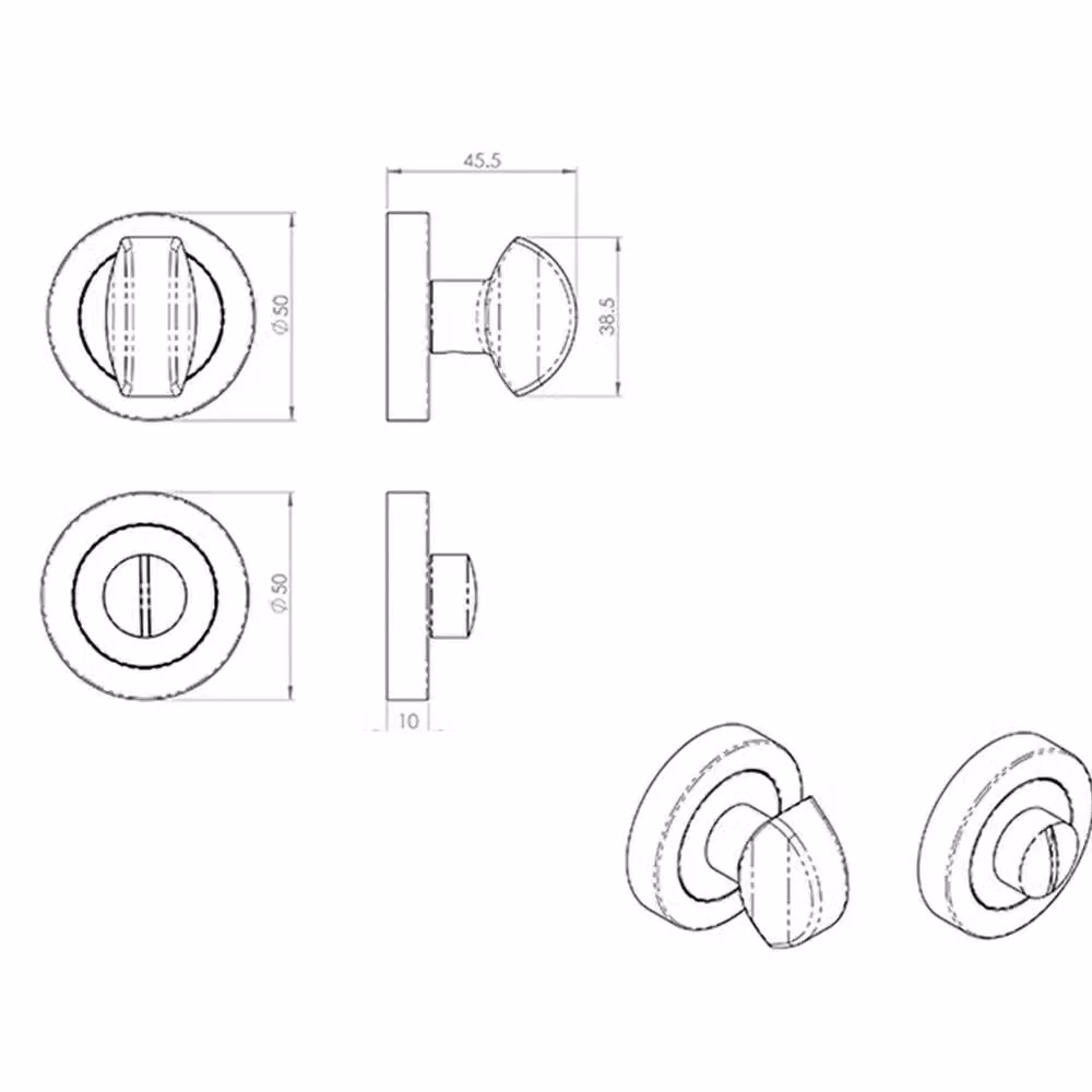 Loops Thumbturn Lock and Release Handle with Concealed Fixings, 50mm Diameter, Satin Nickel Silver – 2