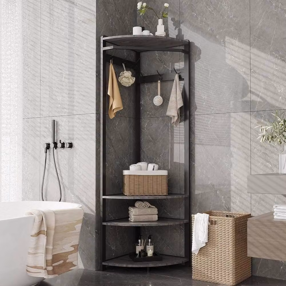 VOGREX 4-Tier Corner Coat Rack and Shoe Storage in Black – 3