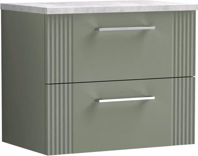 Balterley 2 Drawer Wall Hung Vanity Unit with Grey Laminate Worktop, Green, 600mm