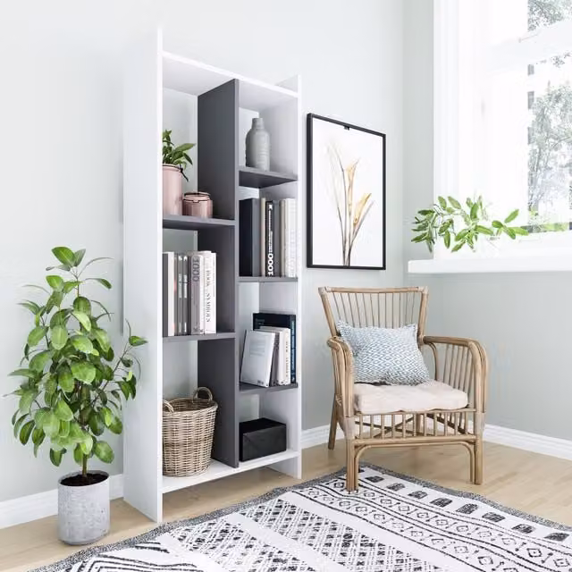 Decorotika Modern 4-Tier Wood Bookshelf in White and Anthracite, Height: 160 cm