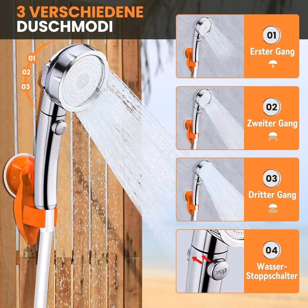 KORVIXA Portable Electric Rechargeable Camping Shower in Orange with 6000mAh Battery – 4