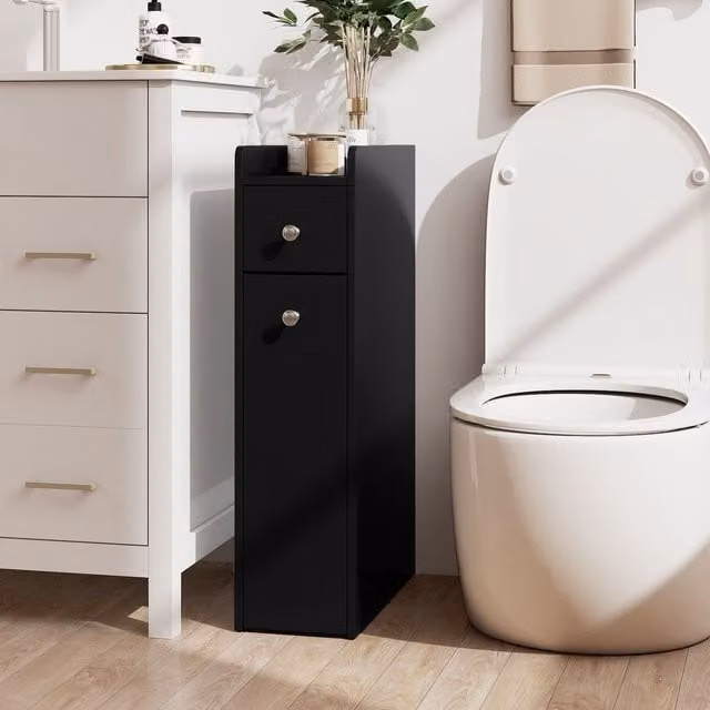 Costway 4-Tier Narrow Bathroom Toilet Side Storage Cabinet with Slide Out Drawers in Black